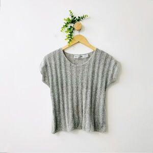 Braemar Ramie Angora Lambswool Gray Ribbed Short Sleeve Sweater